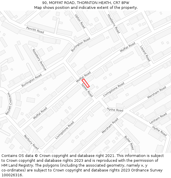 90, MOFFAT ROAD, THORNTON HEATH, CR7 8PW: Location map and indicative extent of plot