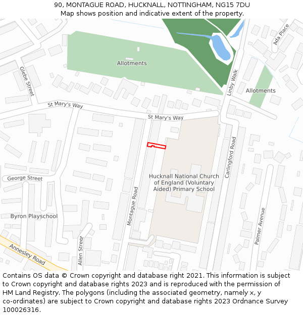 90, MONTAGUE ROAD, HUCKNALL, NOTTINGHAM, NG15 7DU: Location map and indicative extent of plot