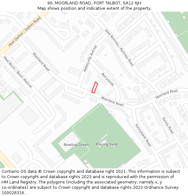 90, MOORLAND ROAD, PORT TALBOT, SA12 6JH: Location map and indicative extent of plot