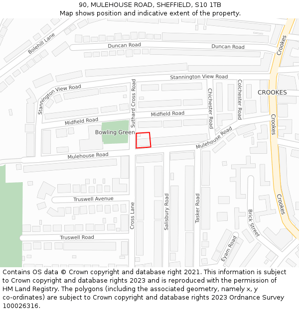 90, MULEHOUSE ROAD, SHEFFIELD, S10 1TB: Location map and indicative extent of plot