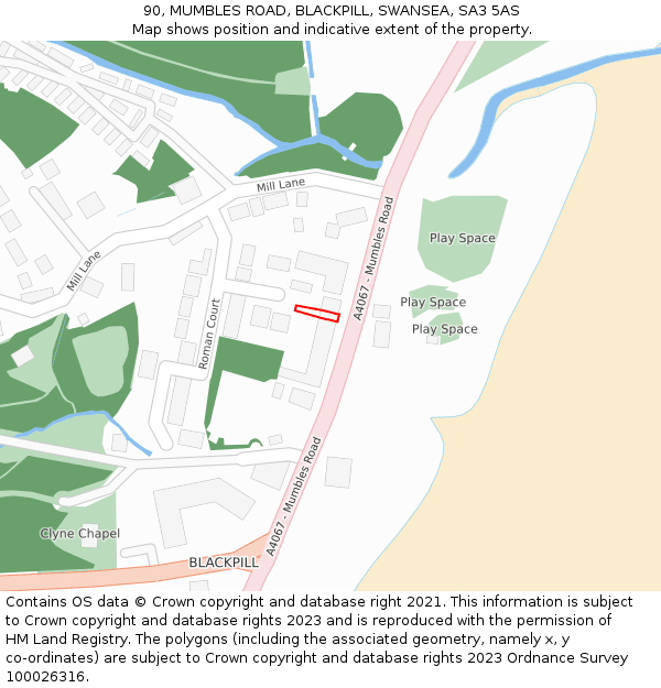 90, MUMBLES ROAD, BLACKPILL, SWANSEA, SA3 5AS: Location map and indicative extent of plot