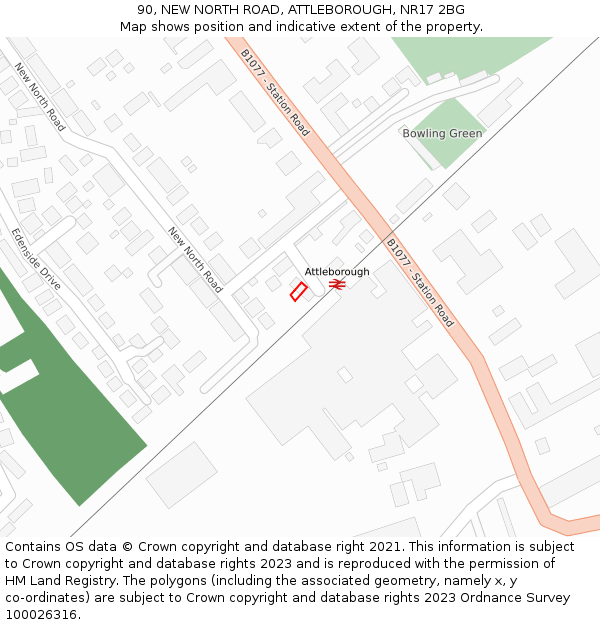 90, NEW NORTH ROAD, ATTLEBOROUGH, NR17 2BG: Location map and indicative extent of plot