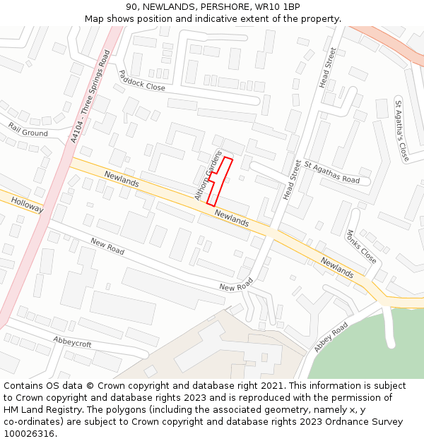 90, NEWLANDS, PERSHORE, WR10 1BP: Location map and indicative extent of plot