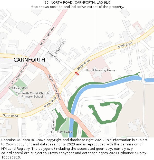 90, NORTH ROAD, CARNFORTH, LA5 9LX: Location map and indicative extent of plot