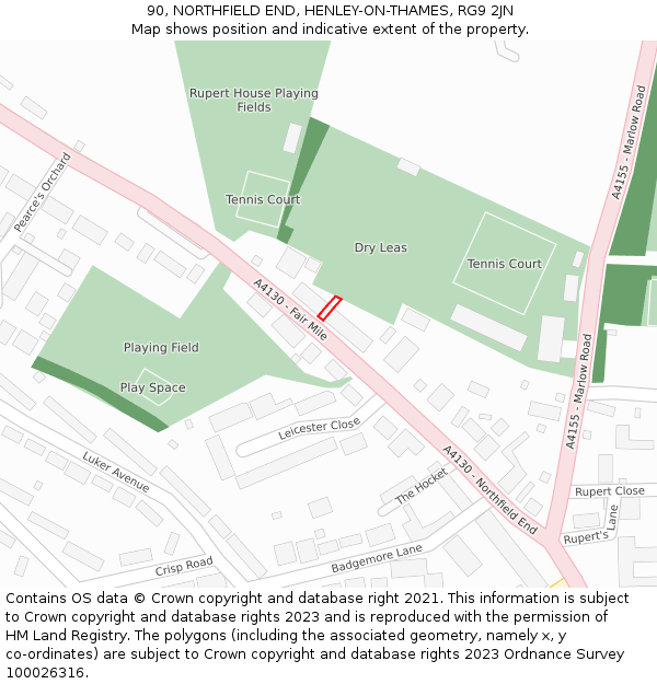 90, NORTHFIELD END, HENLEY-ON-THAMES, RG9 2JN: Location map and indicative extent of plot