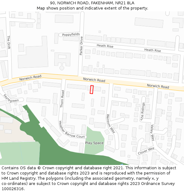 90, NORWICH ROAD, FAKENHAM, NR21 8LA: Location map and indicative extent of plot