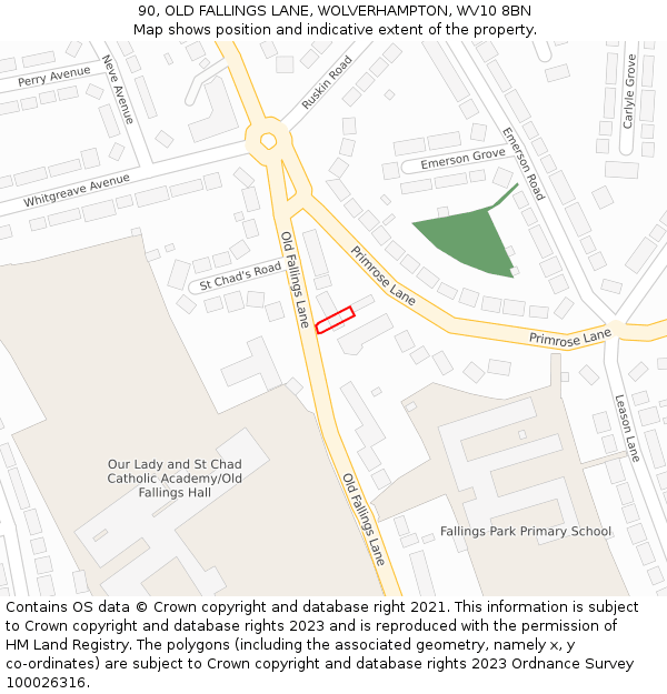 90, OLD FALLINGS LANE, WOLVERHAMPTON, WV10 8BN: Location map and indicative extent of plot
