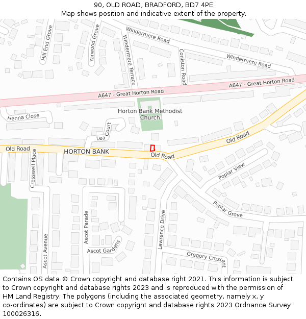 90, OLD ROAD, BRADFORD, BD7 4PE: Location map and indicative extent of plot