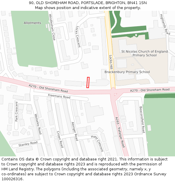 90, OLD SHOREHAM ROAD, PORTSLADE, BRIGHTON, BN41 1SN: Location map and indicative extent of plot