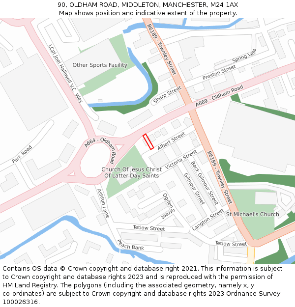 90, OLDHAM ROAD, MIDDLETON, MANCHESTER, M24 1AX: Location map and indicative extent of plot