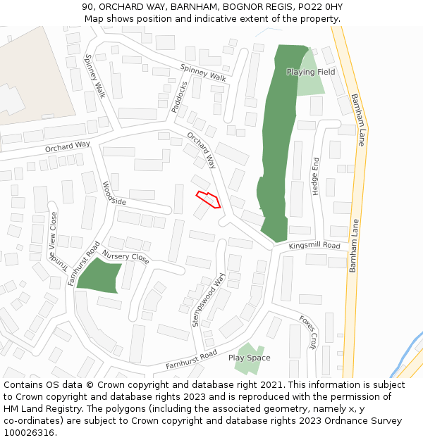 90, ORCHARD WAY, BARNHAM, BOGNOR REGIS, PO22 0HY: Location map and indicative extent of plot