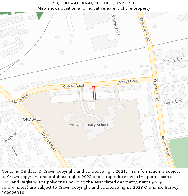 90, ORDSALL ROAD, RETFORD, DN22 7SL: Location map and indicative extent of plot