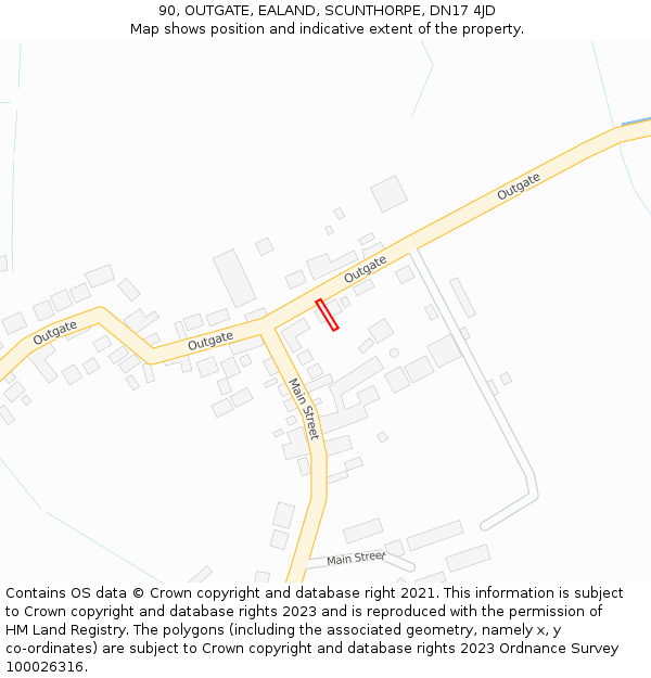 90, OUTGATE, EALAND, SCUNTHORPE, DN17 4JD: Location map and indicative extent of plot