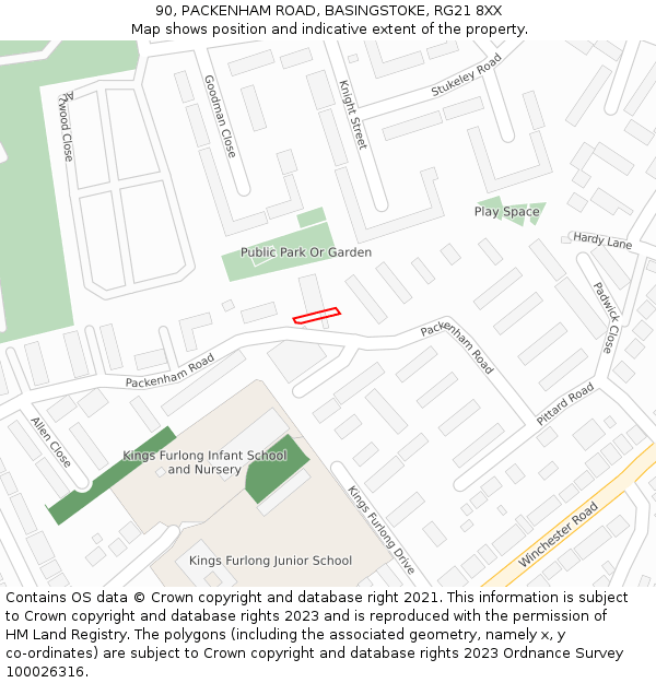 90, PACKENHAM ROAD, BASINGSTOKE, RG21 8XX: Location map and indicative extent of plot