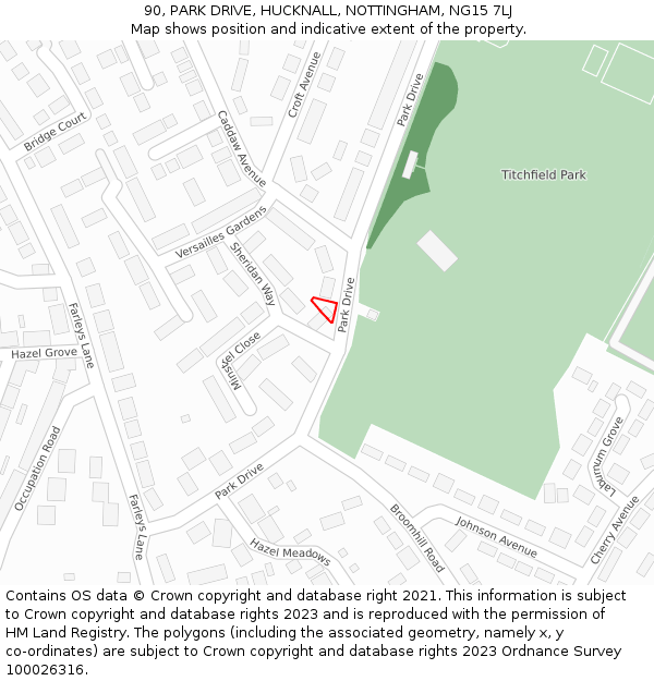 90, PARK DRIVE, HUCKNALL, NOTTINGHAM, NG15 7LJ: Location map and indicative extent of plot