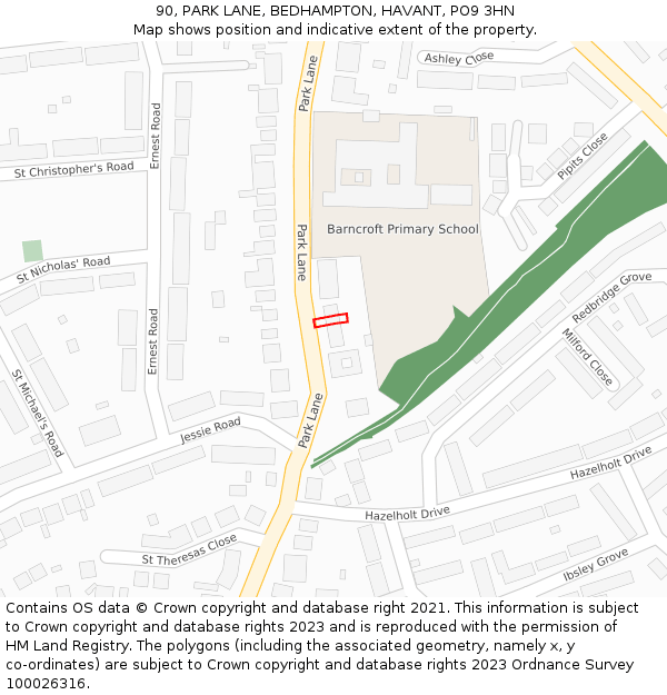 90, PARK LANE, BEDHAMPTON, HAVANT, PO9 3HN: Location map and indicative extent of plot