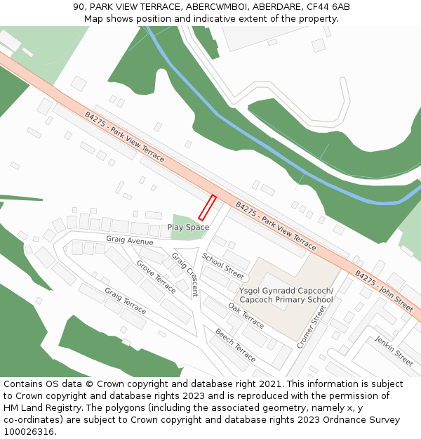 90, PARK VIEW TERRACE, ABERCWMBOI, ABERDARE, CF44 6AB: Location map and indicative extent of plot