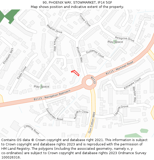 90, PHOENIX WAY, STOWMARKET, IP14 5GF: Location map and indicative extent of plot