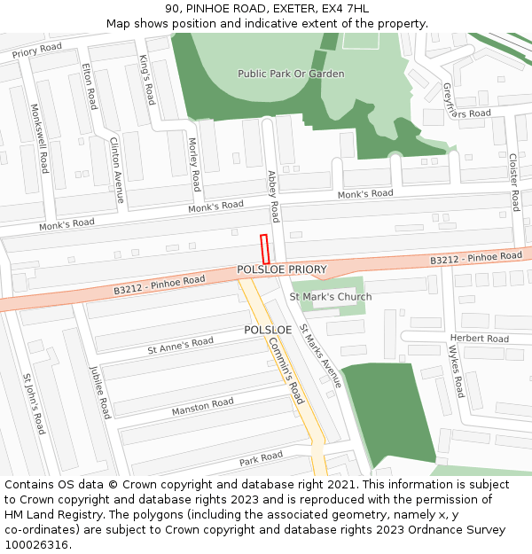 90, PINHOE ROAD, EXETER, EX4 7HL: Location map and indicative extent of plot