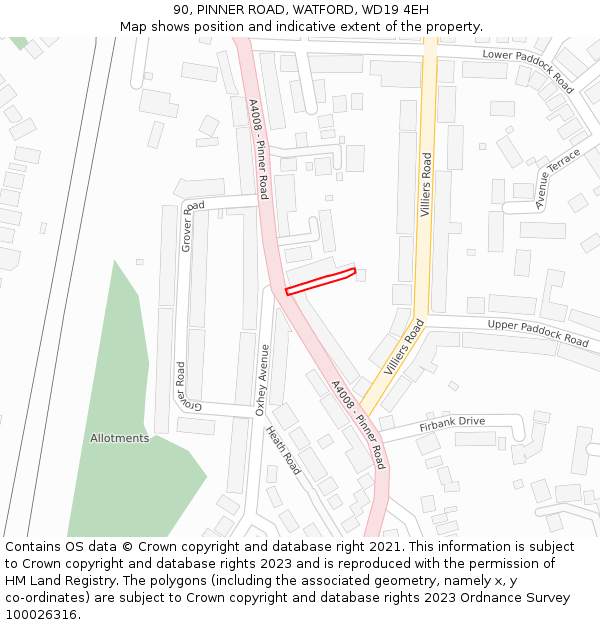 90, PINNER ROAD, WATFORD, WD19 4EH: Location map and indicative extent of plot
