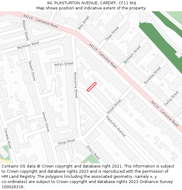 90, PLASTURTON AVENUE, CARDIFF, CF11 9HJ: Location map and indicative extent of plot