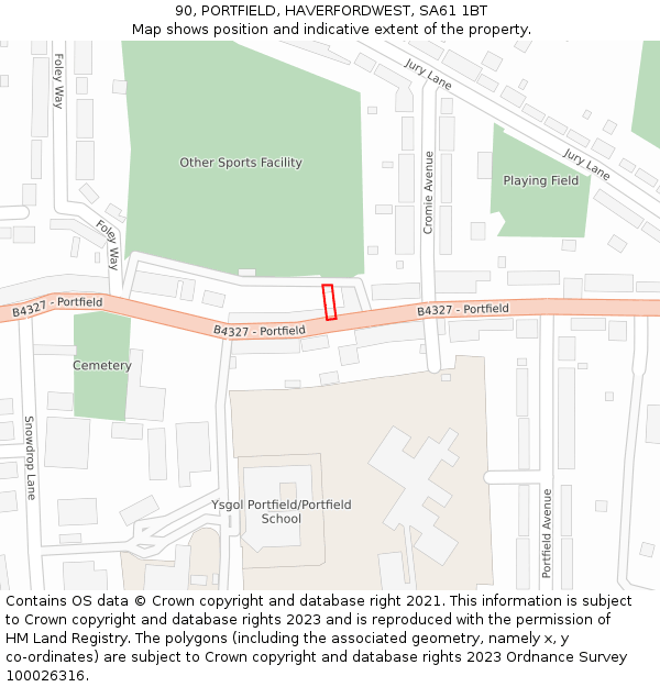 90, PORTFIELD, HAVERFORDWEST, SA61 1BT: Location map and indicative extent of plot