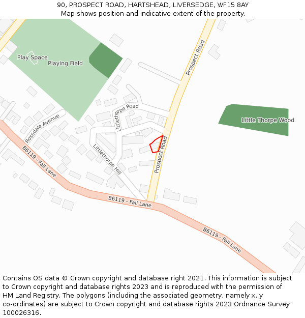 90, PROSPECT ROAD, HARTSHEAD, LIVERSEDGE, WF15 8AY: Location map and indicative extent of plot