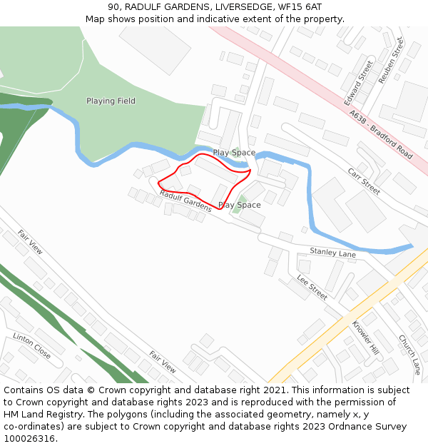 90, RADULF GARDENS, LIVERSEDGE, WF15 6AT: Location map and indicative extent of plot