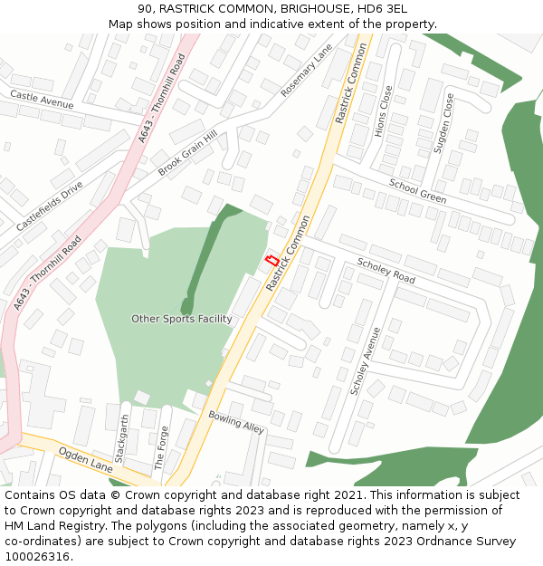 90, RASTRICK COMMON, BRIGHOUSE, HD6 3EL: Location map and indicative extent of plot