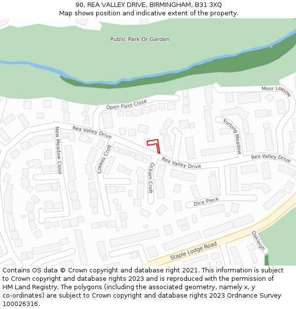 90, REA VALLEY DRIVE, BIRMINGHAM, B31 3XQ: Location map and indicative extent of plot