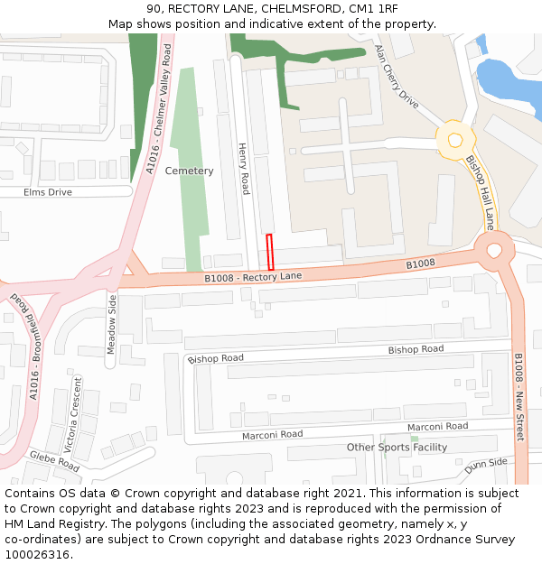 90, RECTORY LANE, CHELMSFORD, CM1 1RF: Location map and indicative extent of plot