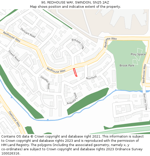 90, REDHOUSE WAY, SWINDON, SN25 2AZ: Location map and indicative extent of plot