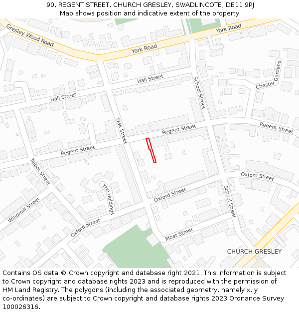 90, REGENT STREET, CHURCH GRESLEY, SWADLINCOTE, DE11 9PJ: Location map and indicative extent of plot