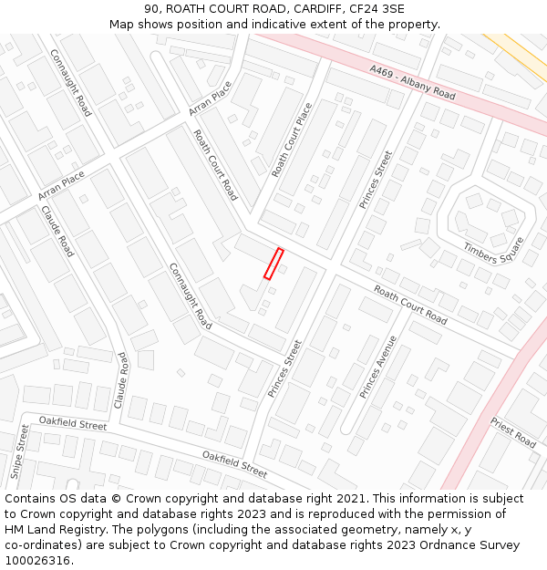 90, ROATH COURT ROAD, CARDIFF, CF24 3SE: Location map and indicative extent of plot