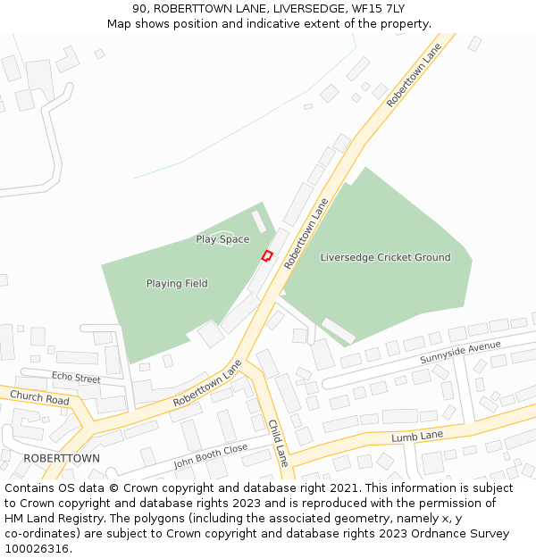 90, ROBERTTOWN LANE, LIVERSEDGE, WF15 7LY: Location map and indicative extent of plot