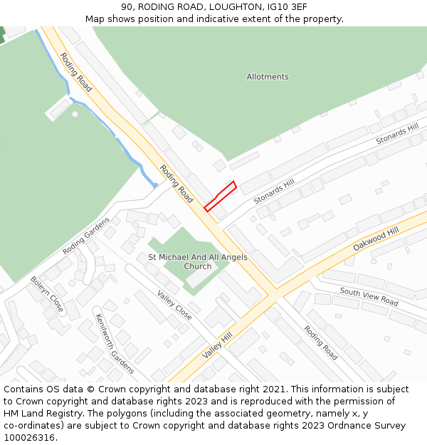 90, RODING ROAD, LOUGHTON, IG10 3EF: Location map and indicative extent of plot