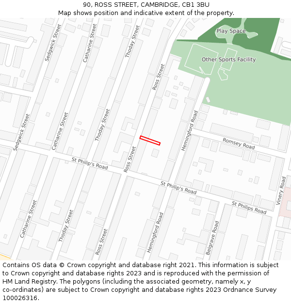 90, ROSS STREET, CAMBRIDGE, CB1 3BU: Location map and indicative extent of plot