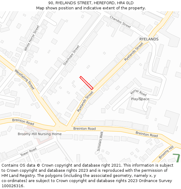 90, RYELANDS STREET, HEREFORD, HR4 0LD: Location map and indicative extent of plot