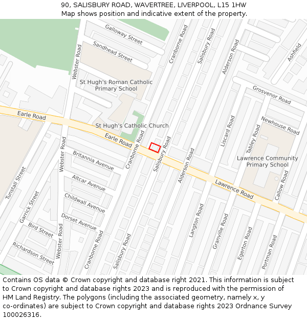 90, SALISBURY ROAD, WAVERTREE, LIVERPOOL, L15 1HW: Location map and indicative extent of plot