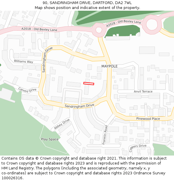 90, SANDRINGHAM DRIVE, DARTFORD, DA2 7WL: Location map and indicative extent of plot