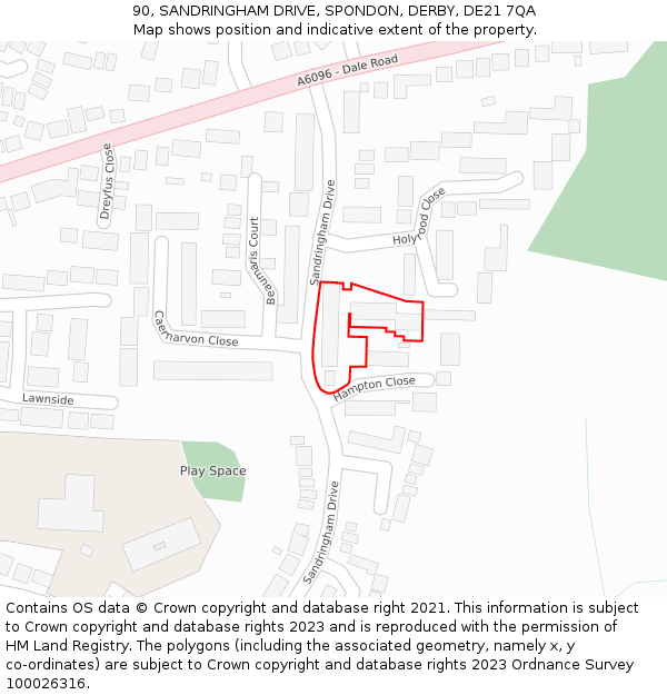 90, SANDRINGHAM DRIVE, SPONDON, DERBY, DE21 7QA: Location map and indicative extent of plot