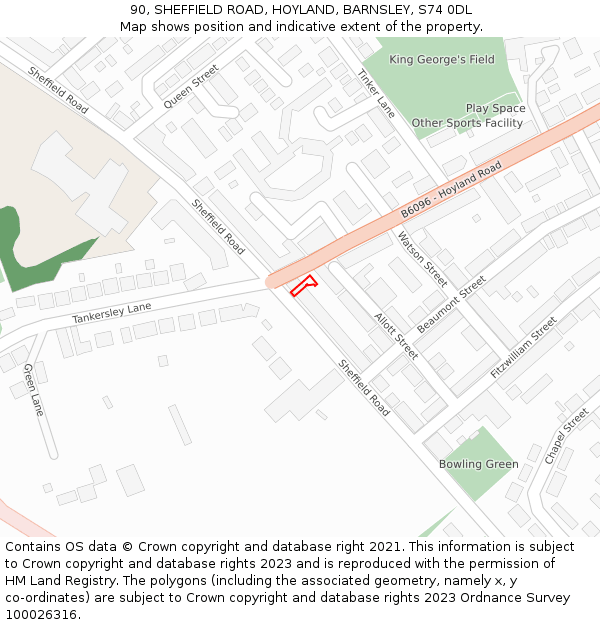 90, SHEFFIELD ROAD, HOYLAND, BARNSLEY, S74 0DL: Location map and indicative extent of plot