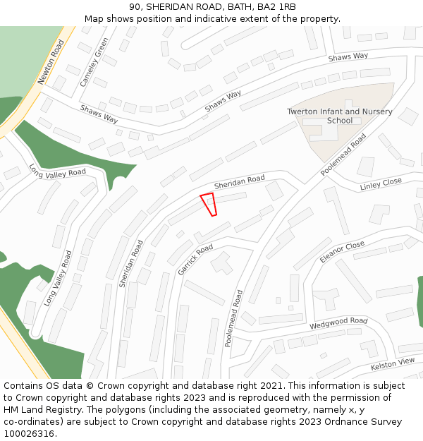 90, SHERIDAN ROAD, BATH, BA2 1RB: Location map and indicative extent of plot