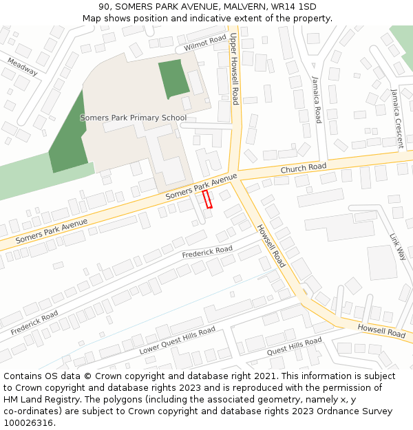 90, SOMERS PARK AVENUE, MALVERN, WR14 1SD: Location map and indicative extent of plot