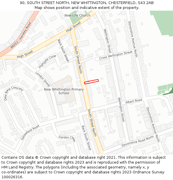90, SOUTH STREET NORTH, NEW WHITTINGTON, CHESTERFIELD, S43 2AB: Location map and indicative extent of plot