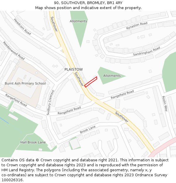 90, SOUTHOVER, BROMLEY, BR1 4RY: Location map and indicative extent of plot