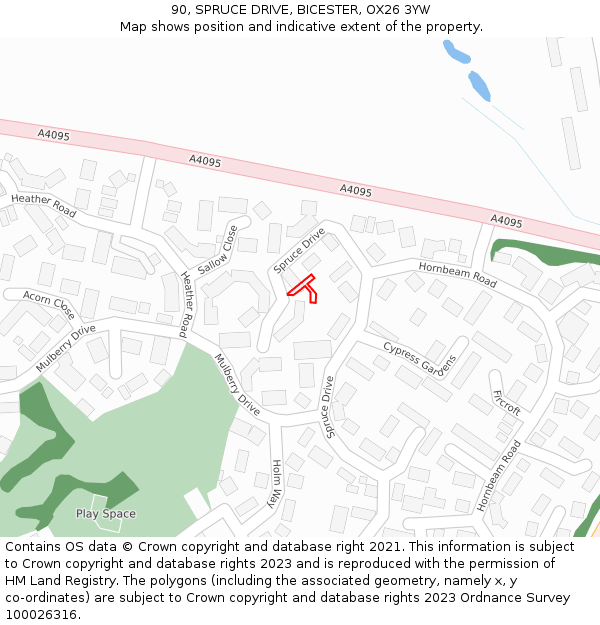 90, SPRUCE DRIVE, BICESTER, OX26 3YW: Location map and indicative extent of plot