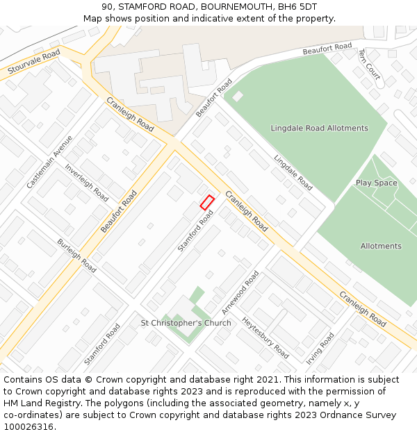 90, STAMFORD ROAD, BOURNEMOUTH, BH6 5DT: Location map and indicative extent of plot