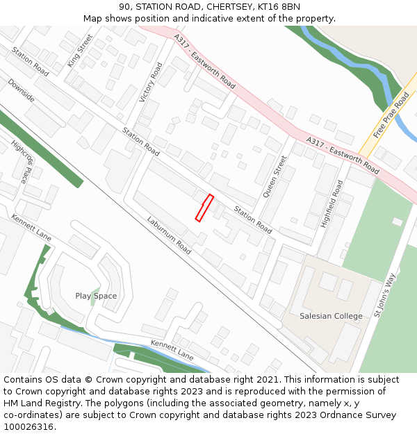 90, STATION ROAD, CHERTSEY, KT16 8BN: Location map and indicative extent of plot