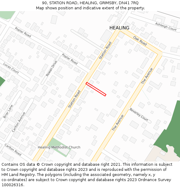 90, STATION ROAD, HEALING, GRIMSBY, DN41 7RQ: Location map and indicative extent of plot